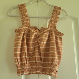 NWT Roxy Tan and White Striped Crop Top
